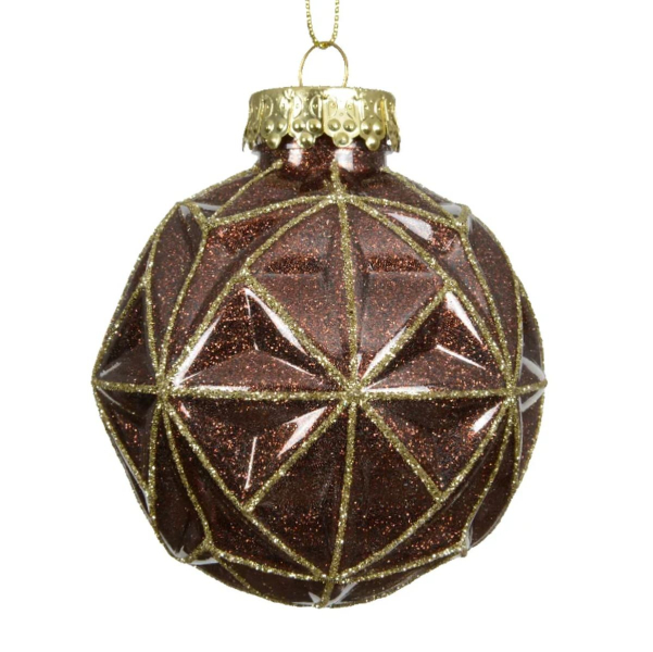 Weihnachtskugel Braun mit Goldfarbenen Glitter bruchfest Ø 8 cm - Kunststoff