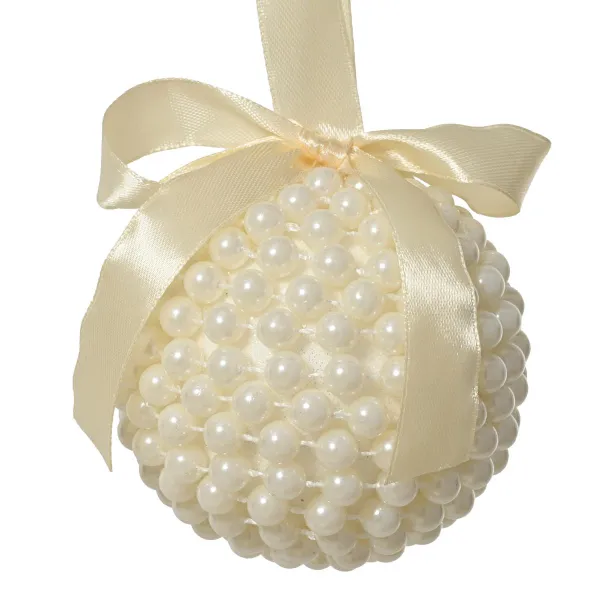 Weihnachtskugel creme-/champangerfarben mit Perlen besetzt Ø 8 cm - Schaumstoff Weihnachtskugel creme-/champangerfarben mit Perlen besetzt Ø 8 cm - Schaumstoff