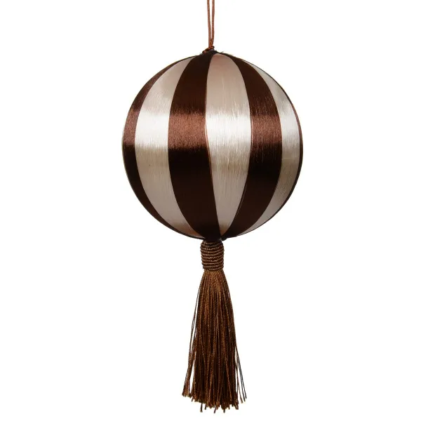 Weihnachtskugel gestreift Braun/Cremefarben mit Quaste Ø 10 cm - Seide & Schaumstoff