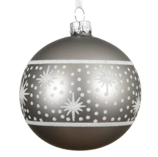 Weihnachtskugel Betongrau mit weißem Muster Ø 8 cm - Glas