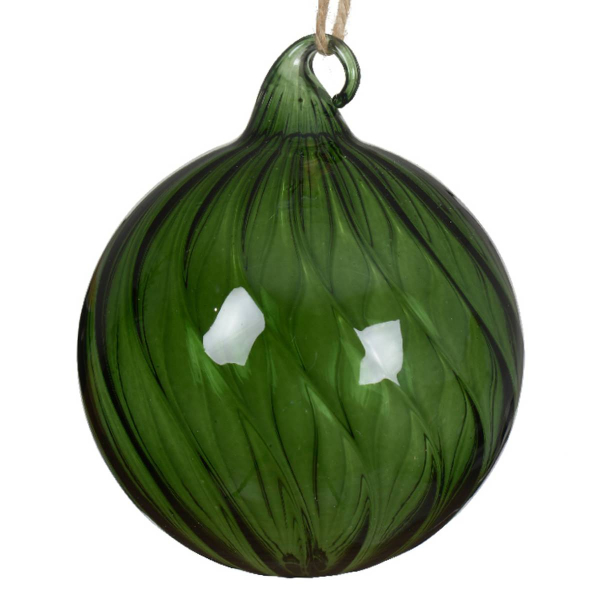 Weihnachtskugel Grün transparent geschwungene Linien Ø 8 cm - Glas