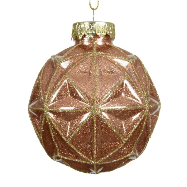 Weihnachtskugel Hellbraun mit Goldfarbenen Glitter bruchfest Ø 8 cm - Kunststoff