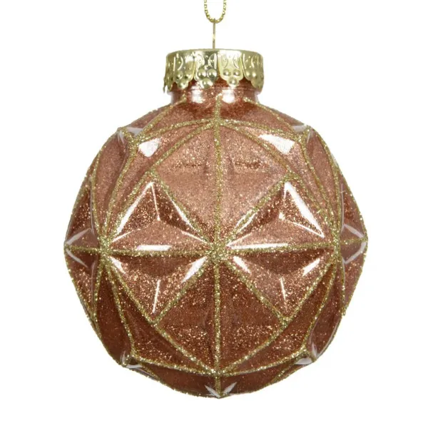 Weihnachtskugel Hellbraun mit Goldfarbenen Glitter bruchfest Ø 8 cm - Kunststoff