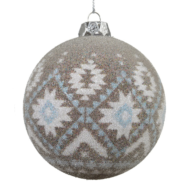 Weihnachtskugel Indigomuster Beige bruchfest Ø 8 cm - Kunststoff