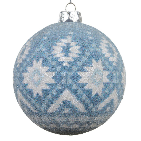 Weihnachtskugel Indigomuster Hellblau bruchfest Ø 8 cm - Kunststoff