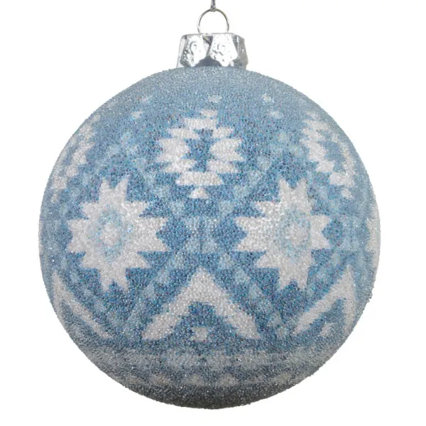 Weihnachtskugel Indigomuster Hellblau bruchfest Ø 8 cm - Kunststoff