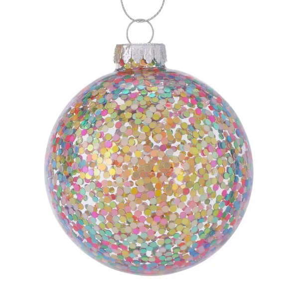 Weihnachtskugel mit buntem Glitter Ø 8 cm - Glas