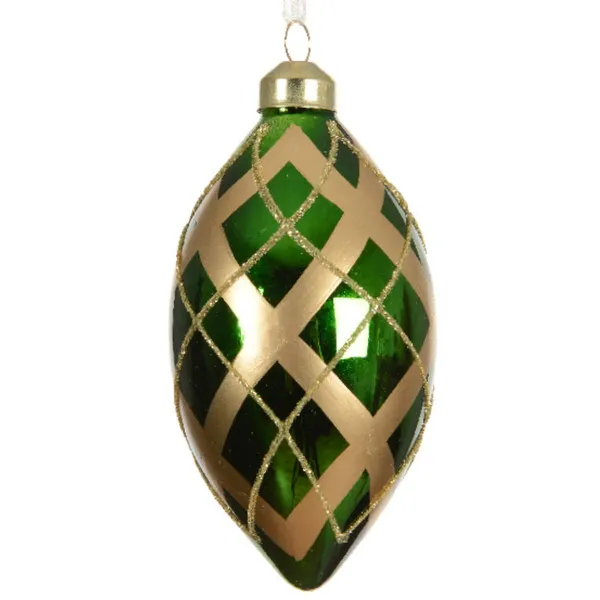 Weihnachtskugel Raute Schottenmuster Grün & Goldfarben Ø 8 cm - Glas