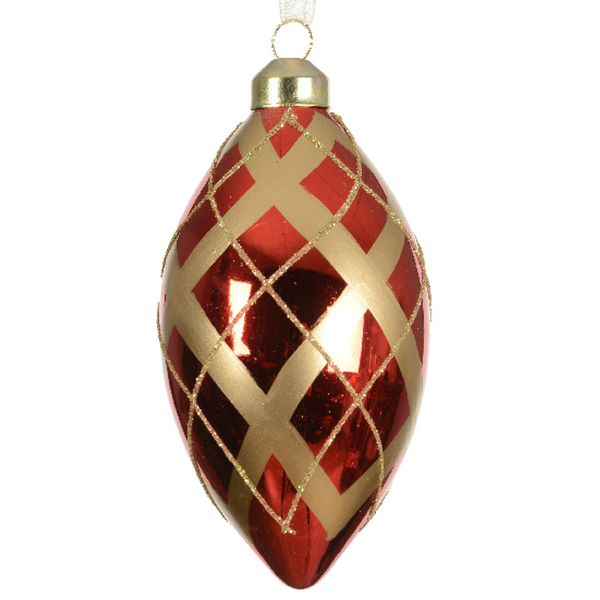 Weihnachtskugel Raute Schottenmuster Rot & Goldfarben Ø 8 cm - Glas