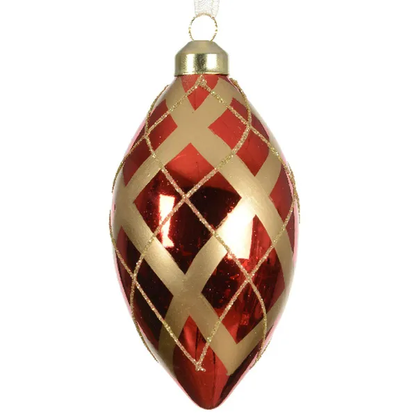 Weihnachtskugel Raute Schottenmuster Rot & Goldfarben Ø 8 cm - Glas