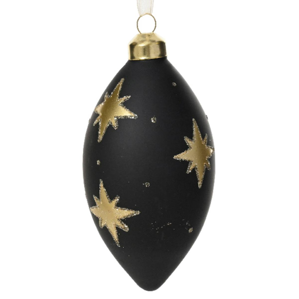 Weihnachtskugel Raute Schwarz matt mit goldfarbenen Sternen Ø 8 cm - Glas
