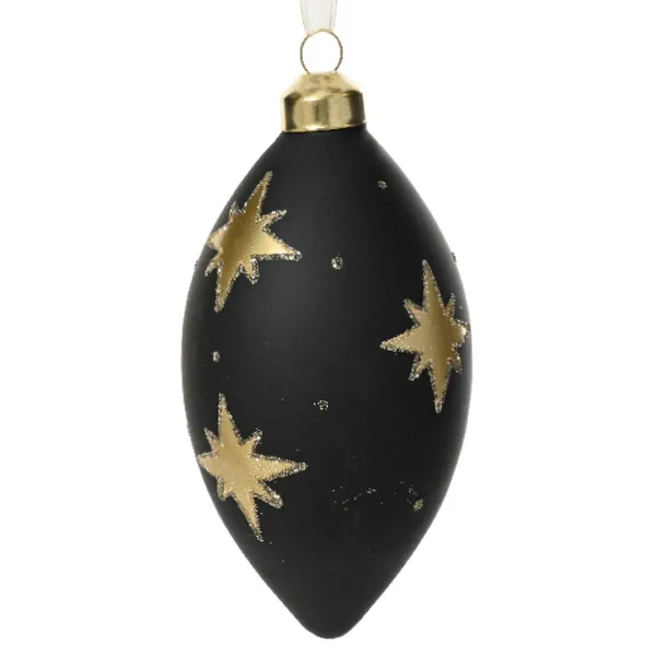 Weihnachtskugel Raute Schwarz matt mit goldfarbenen Sternen Ø 8 cm - Glas Weihnachtskugel Raute Schwarz matt mit goldfarbenen Sternen Ø 8 cm - Glas