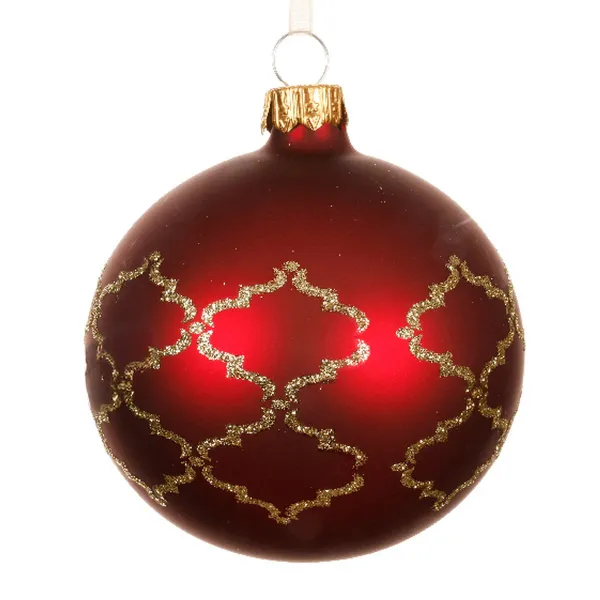 Weihnachtskugel Rot mit goldfarbenen Muster Ø 8 cm - Glas Weihnachtskugel Rot mit goldfarbenen Muster Ø 8 cm - Glas