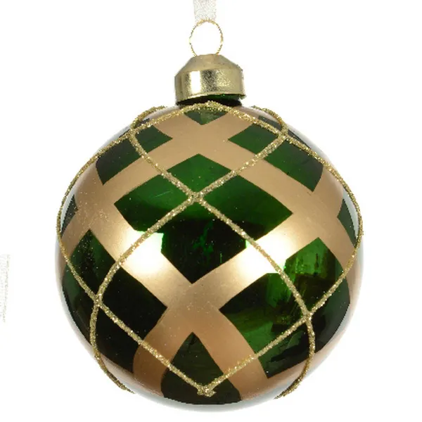 Weihnachtskugel Schottenmuster Grün & Goldfarben Ø 8 cm - Glas