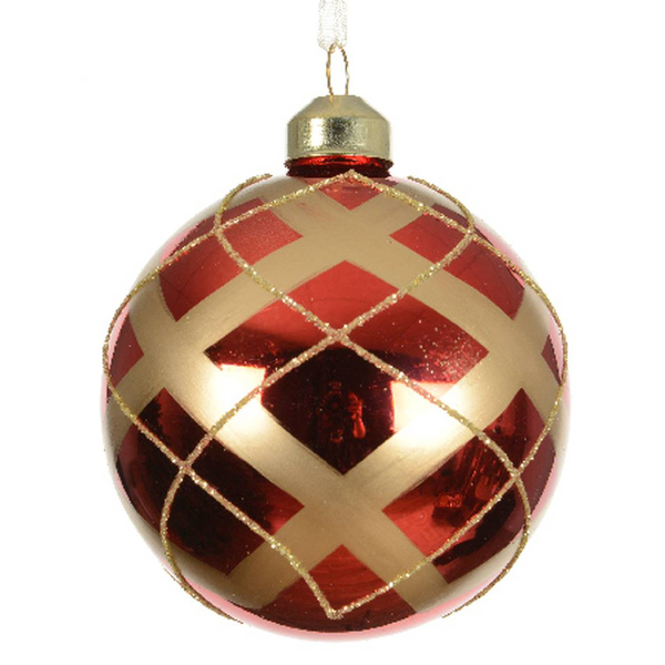 Weihnachtskugel Schottenmuster Rot & Goldfarben Ø 8 cm - Glas