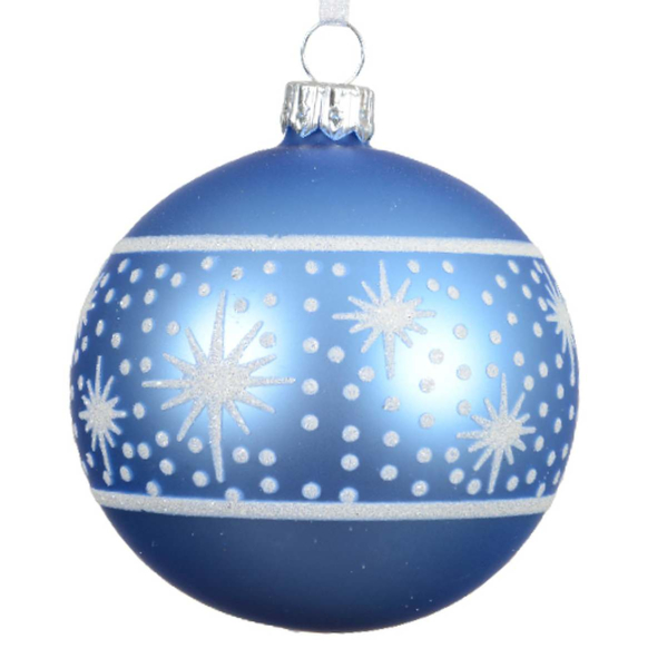 Weihnachtskugel Himmelblau mit weißem Muster Ø 8 cm - Glas