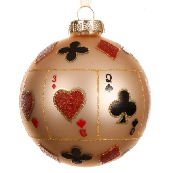 Weihnachtskugel Spielkarten groß Sandfarben Ø 8 cm - Glas