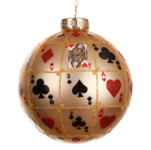 Weihnachtskugel Spielkarten klein Sandfarben Ø 8 cm - Glas