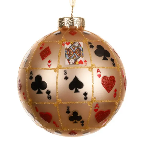 Weihnachtskugel Spielkarten klein Sandfarben Ø 8 cm - Glas