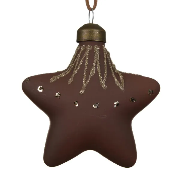 Weihnachtskugel Stern Braun mit Glitter - Glas