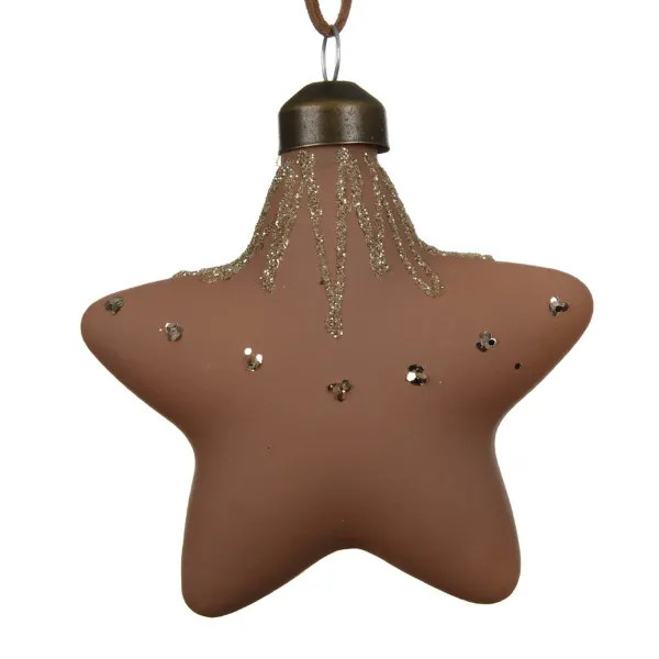 Weihnachtskugel Stern Schokobraun mit Glitter - Glas Weihnachtskugel Stern Schokobraun mit Glitter - Glas