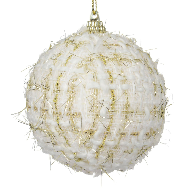 Weihnachtskugel Stoff weiß, gold- & silberfarben Ø 8 cm - Schaumstoff