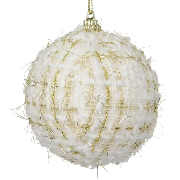Weihnachtskugel Stoff weiß, gold- & silberfarben Ø 8 cm - Schaumstoff Weihnachtskugel Stoff weiß, gold- & silberfarben Ø 8 cm - Schaumstoff