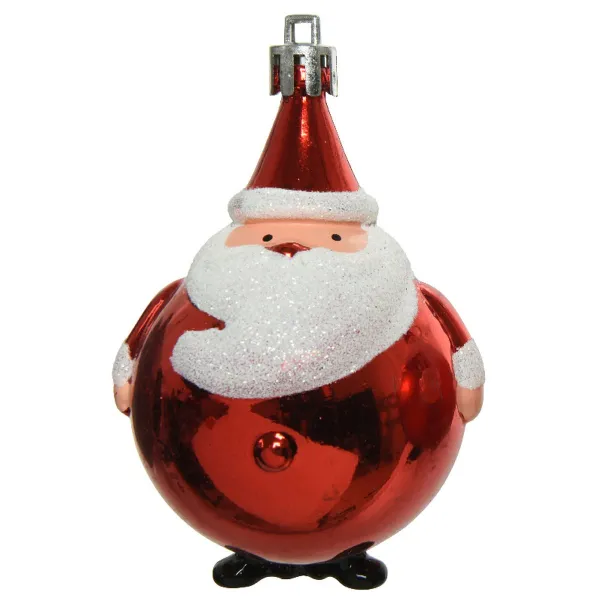 Weihnachtskugel Weihnachtsmann Rot glänzend bruchfest Ø 8 cm Höhe 8,5 cm - Kunststoff