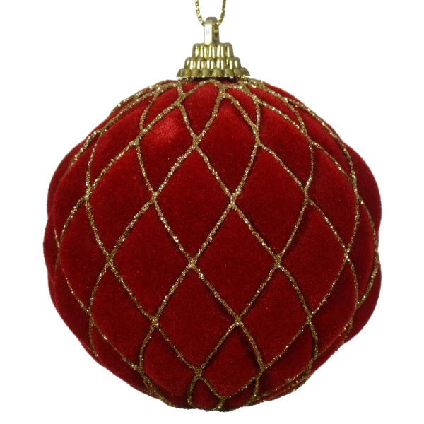 Weihnachtskugel Weihnachtsrot mit goldfarbenen Glitter  bruchfest Ø 8 cm aus Kunststoff