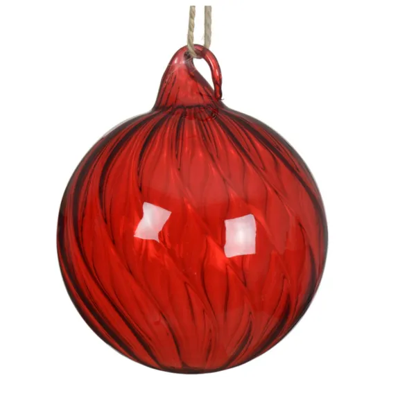 Weihnachtskugel Weihnachtsrot transp. geschwungene Linien Ø 8 cm - Glas Weihnachtskugel Weihnachtsrot transp. geschwungene Linien Ø 8 cm - Glas