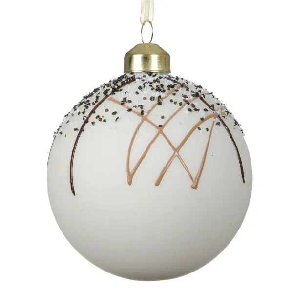Weihnachtskugel Weiß mit Dekor Ø 8 cm - Glas Weihnachtskugel Weiß mit Dekor Ø 8 cm - Glas