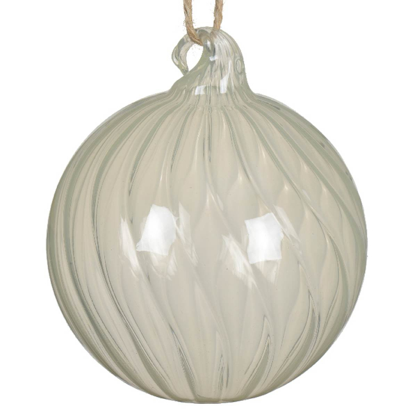 Weihnachtskugel Weiß transparent geschwungene Linien Ø 8 cm - Glas