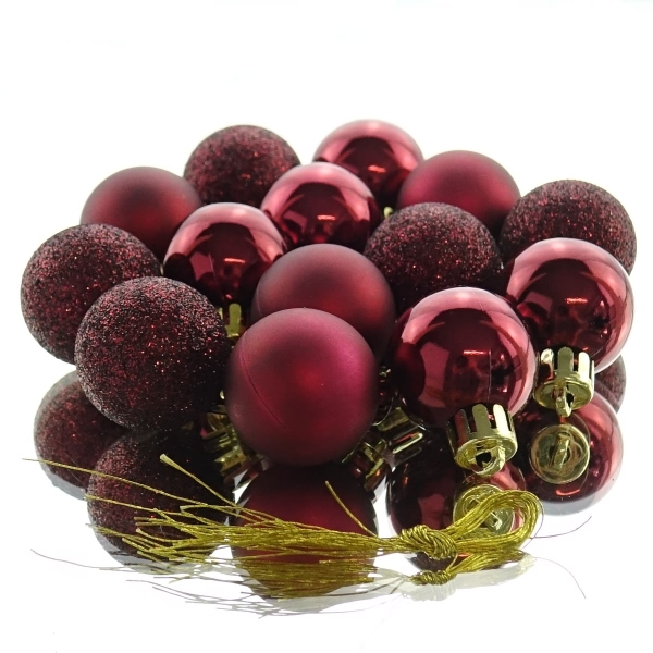 Weihnachtskugeln Ochsenblut bruchfest Ø 3 cm aus Kunststoff - 14er Set