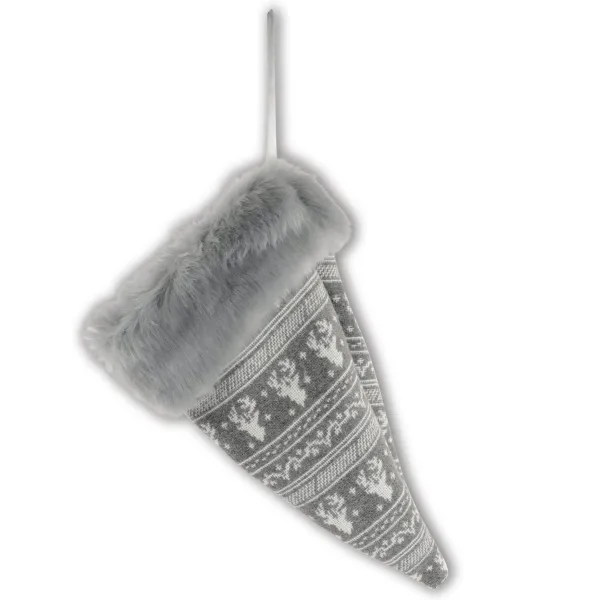 Weihnachtsmütze Weiß & Grau mit Hirschkopfdekor aus Stoff