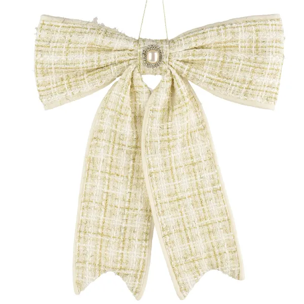 Weihnachtsschleife champangerfarben mit Prosche - Polyester Weihnachtsschleife champangerfarben mit Prosche - Polyester