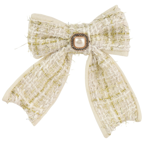 Weihnachtsschleife champagnerfarben mit Brosche & Clip - Polyester