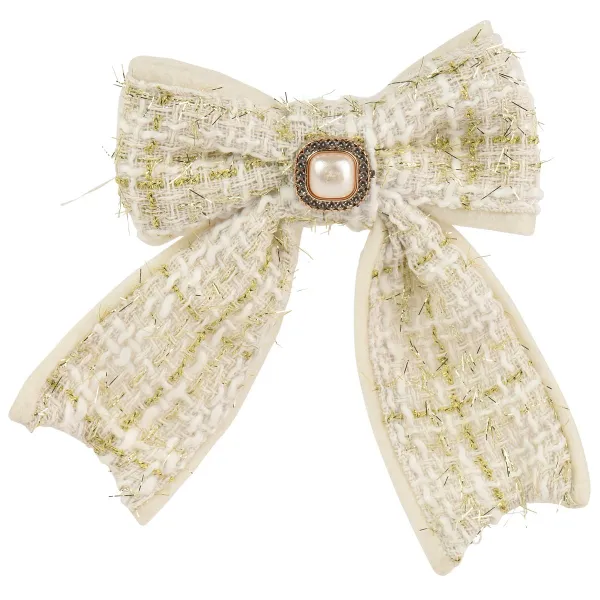 Weihnachtsschleife champagnerfarben mit Brosche & Clip - Polyester