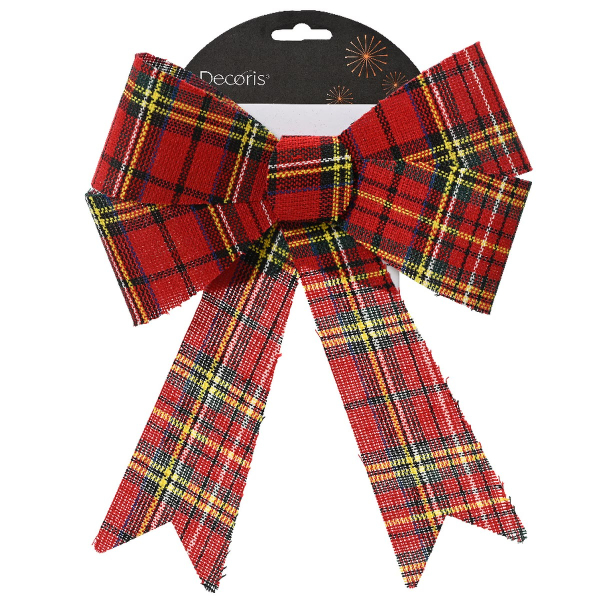 Weihnachtsschleife Rot kariert 26 x 22 cm - Polyester & Kunststoff