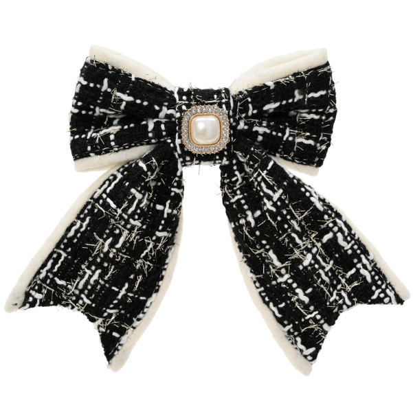 Weihnachtsschleife schwarz/cremefarben mit Brosche & Clip - Polyester