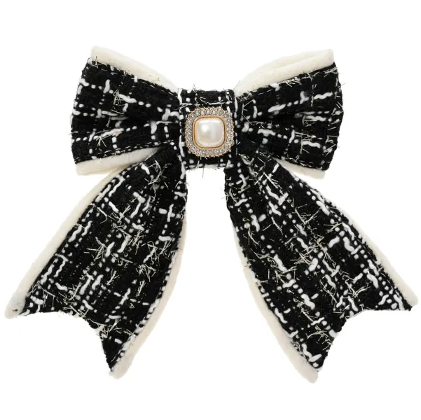Weihnachtsschleife schwarz/cremefarben mit Brosche & Clip - Polyester