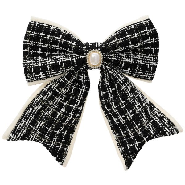 Weihnachtsschleife schwarz/cremefarben mit Brosche & Clip - Polyester