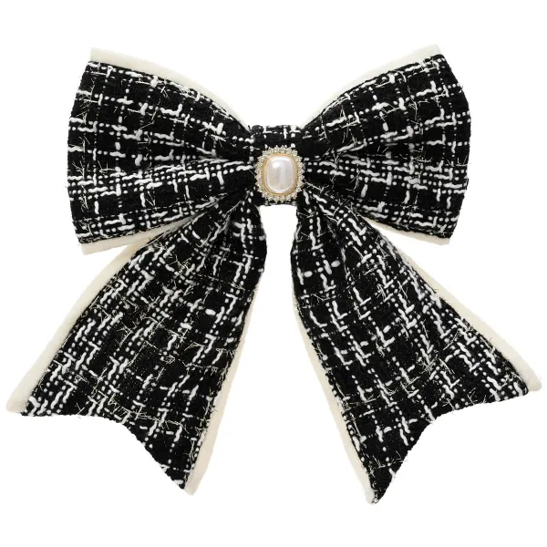 Weihnachtsschleife schwarz/cremefarben mit Brosche & Clip - Polyester