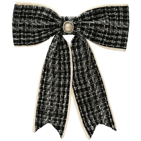 Weihnachtsschleife schwarz/cremefarben mit Brosche - Polyester