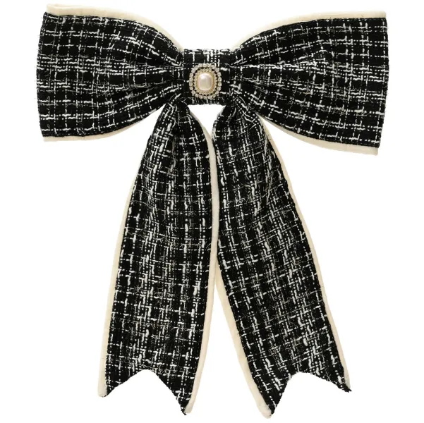 Weihnachtsschleife schwarz/cremefarben mit Brosche - Polyester