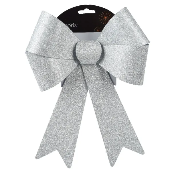 Weihnachtsschleife silberglänzend Höhe 29 cm Breite 21 cm - Kunststoff