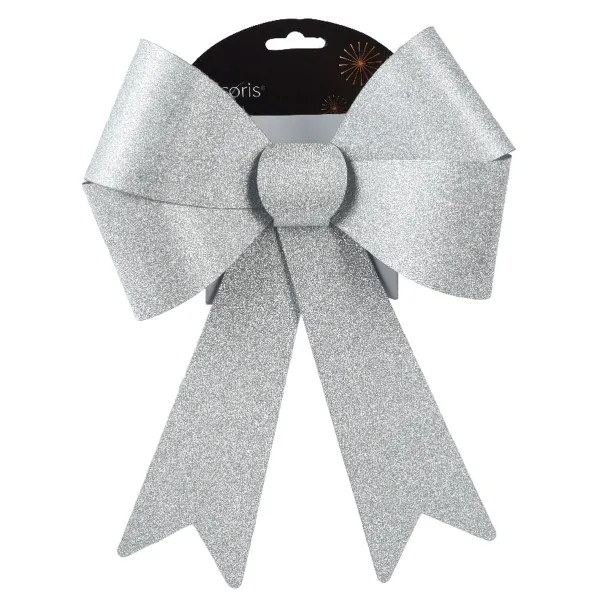 Weihnachtsschleife silberglänzend Höhe 50 cm Breite 38 cm - Kunststoff