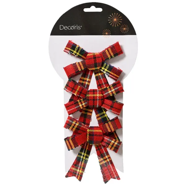Weihnachtsschleifen Rot kariert 10 x 10 cm im 3er Set - Polyester & Kunststoff