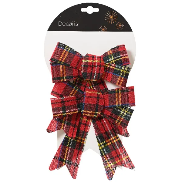 Weihnachtsschleifen Rot kariert 17 x 14 cm im 2er Set - Polyester & Kunststoff
