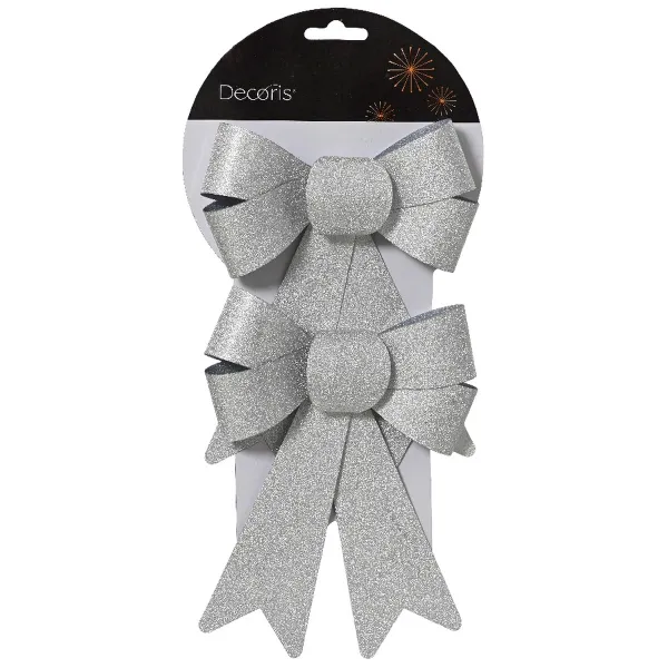 Weihnachtsschleifen silberglänzend Höhe 17 cm Breite 15 cm 2er Set - Kunststoff