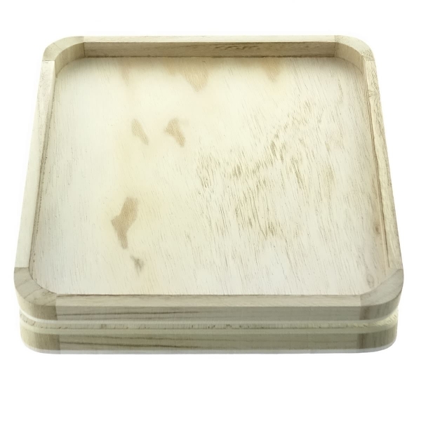 Holzteller Quadratisch Natur 20 cm aus Paulownia Holz